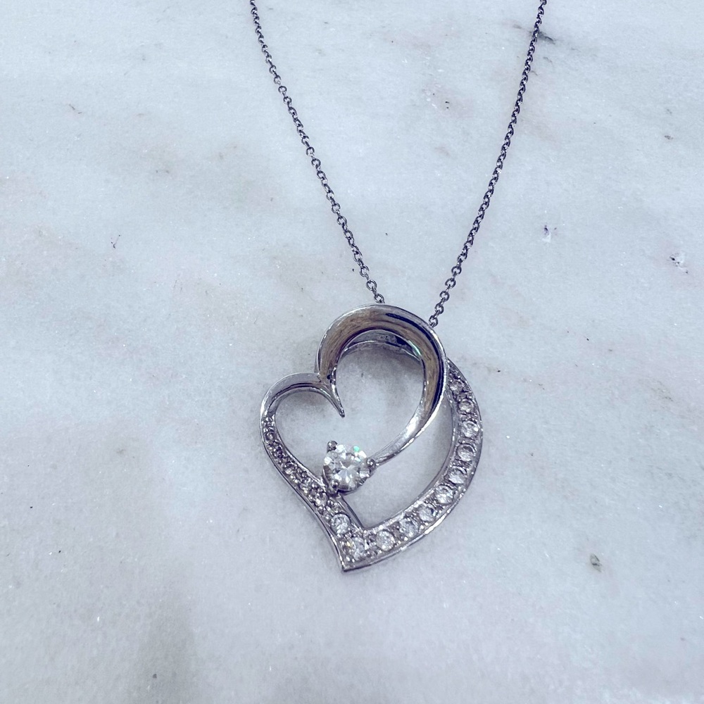 Heart shaped sterling silver cz necklace